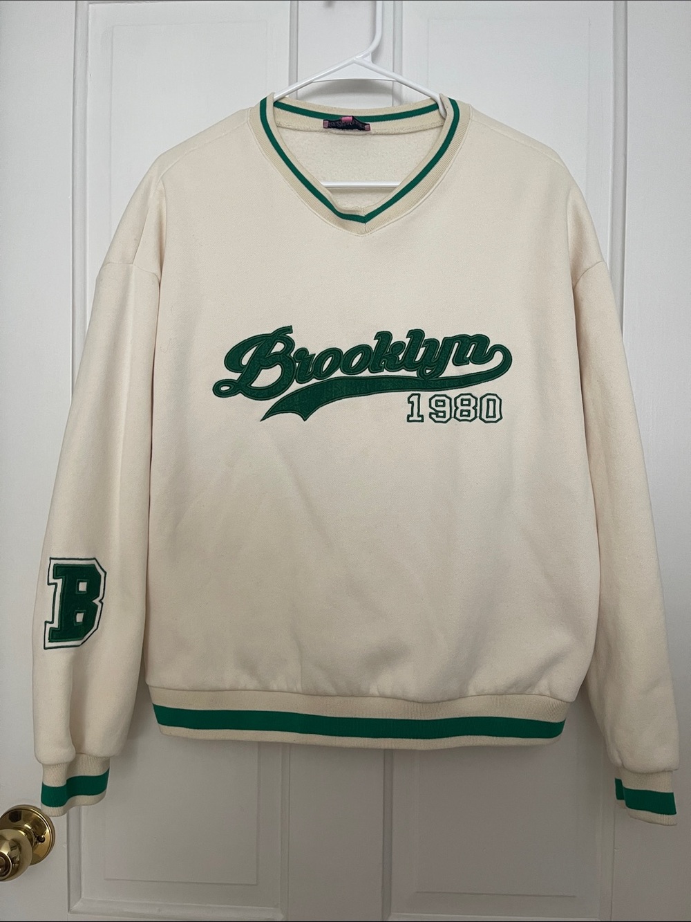 Edikted Cream Sweatshirt with Green Stripe Collar & All Around